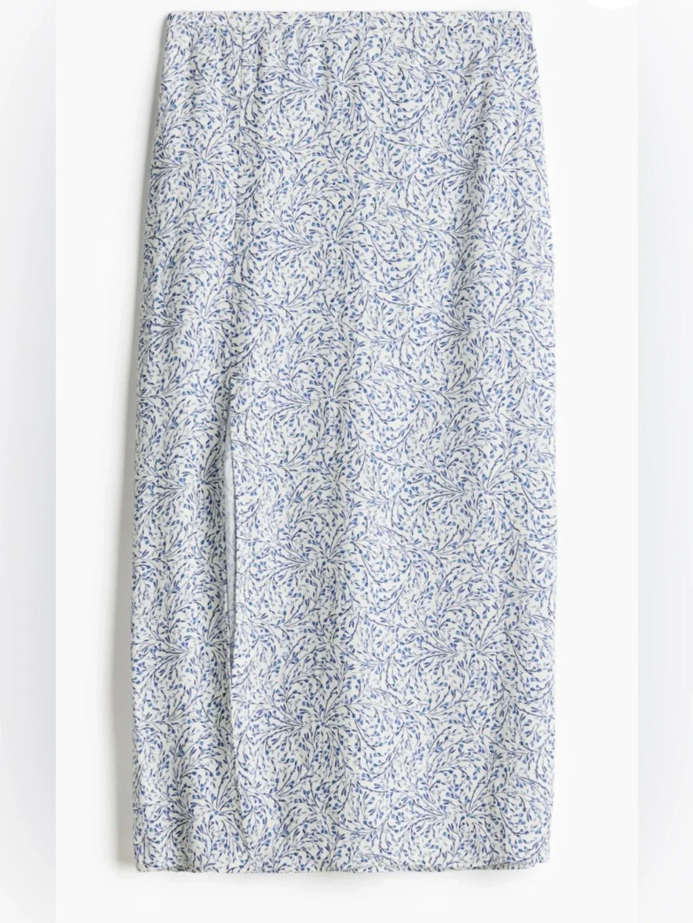 H&M Light Blue and White Floral Midi Slitted Skirt size 10